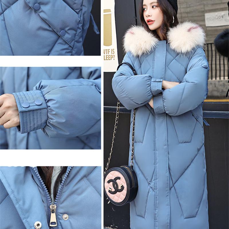 Ladies Winter Coat Mid-length Large Fur Collar Hooded Down Coat Slim Fit Hooded Thick Warmth Parka Coat