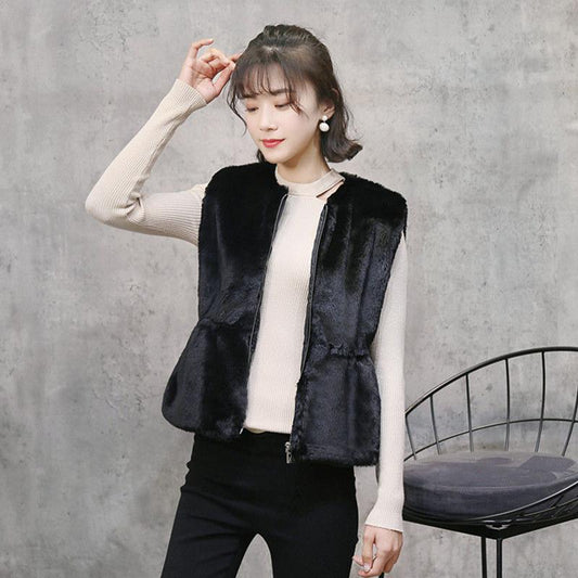 Faux Fur Autumn and Winter Warm Vest Ladies Waist Plus Cotton Wool Coat Rabbit Fur Waistcoat Warm Soft Jacket