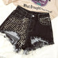 Fashion Casual Denim Shorts High Waist Rivet Ripped Jeans Hole Wide Leg Short Pants
