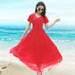 Summer Dress Long Skirt V-neck Chiffon Self-cultivation Women's Bohemian Beach Skirt Fairy Skirt Fabric Light and Breathable Large Skirt