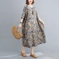 WTEMPO Plus Size Ladies Dress Summer 3/4 Sleeve Round Neck Long Dress Casual Bohemia Long Robe Mid-calf Length