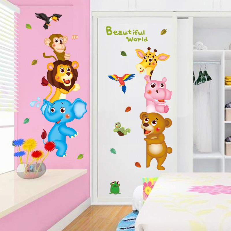 Lion elephant forest animal cartoon wall stickers children's room kindergarten decorative stickers