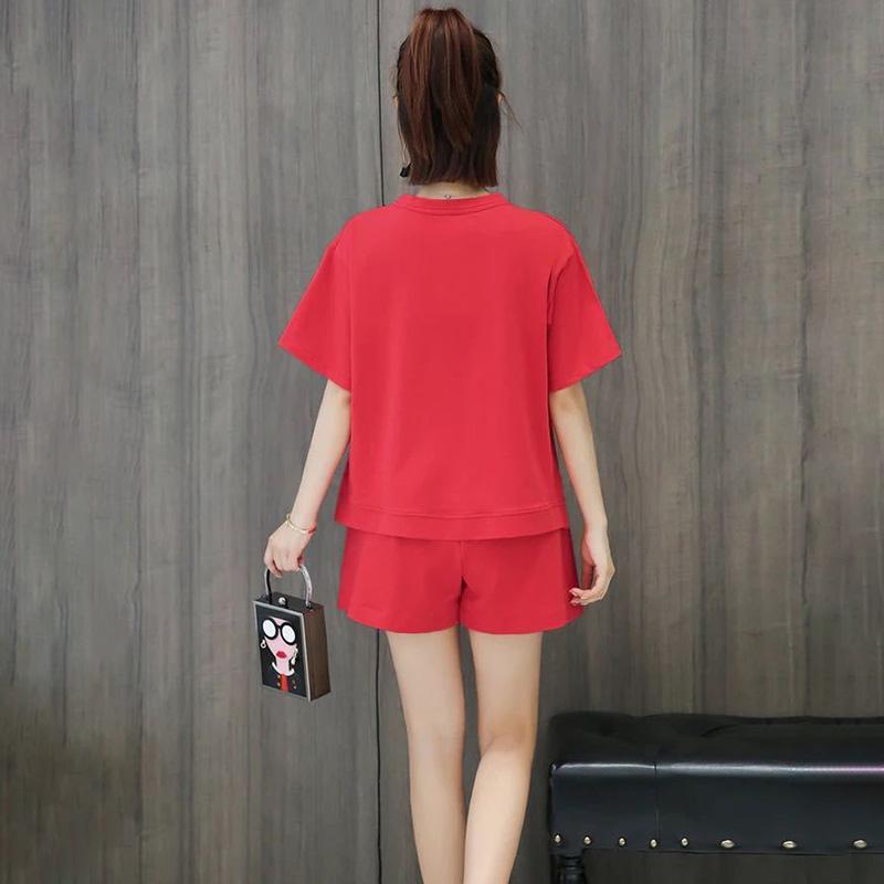 Pure Cotton Casual Sportswear Suit Women's Summer Printing Loose Short-sleeved Shorts Running Two-piece Home Comfort Suit