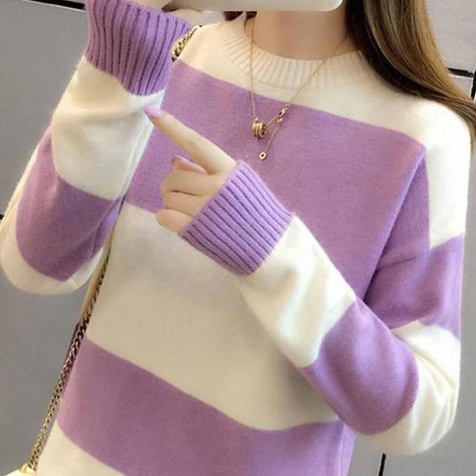 Women's Sweaters College Wind Candy Contrast Striped Sweater Female Korean Harajuku Clothing