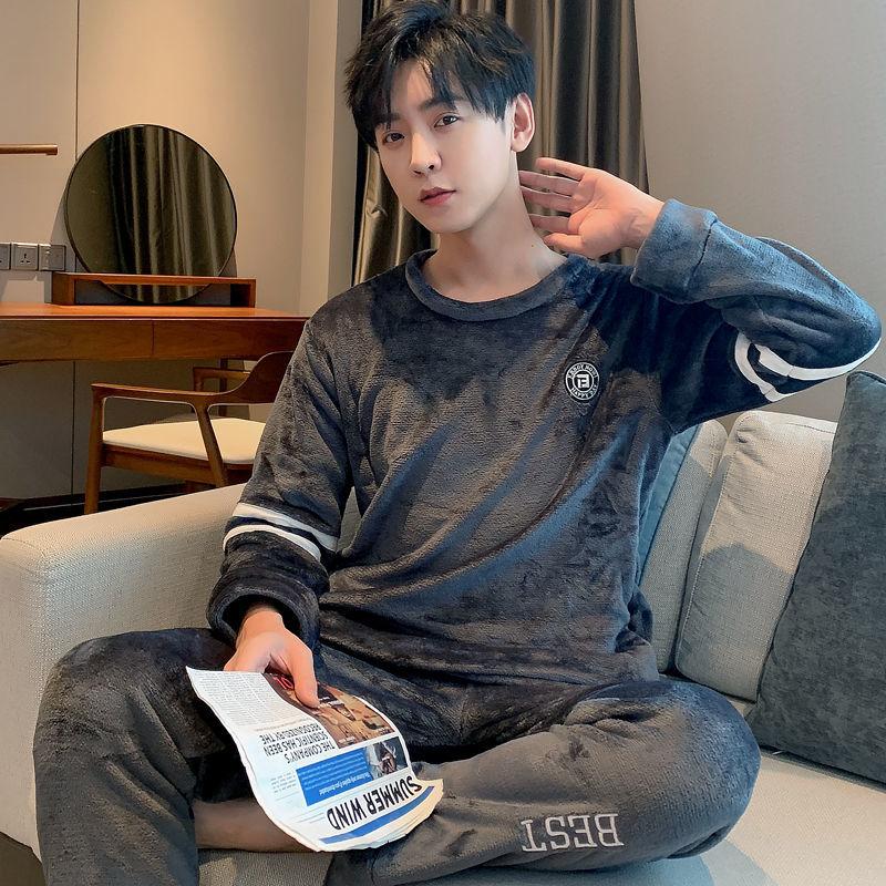 Pajamas Men's Winter Thickening Plus Velvet Warmth and Fertilizer Plus Size Loose Home Service Suit
