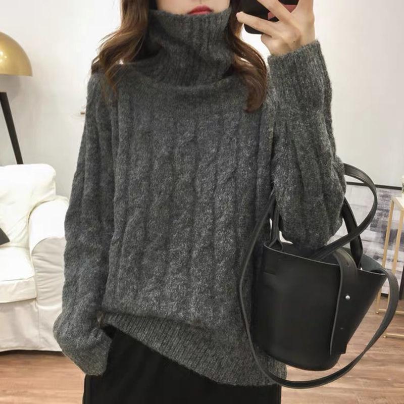 Sweater Turtleneck Bottoming Shirt Women's Solid Color Twist Casual Pullover Sweater Autumn  Winter Outerwear