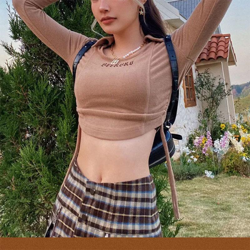 Retro Solid Color Long-sleeved Bottoming Shirt Women's Inner Strapping Tight Knitted T-shirt