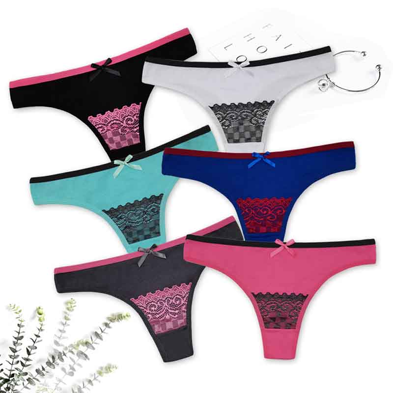 6 Pieces/set of Underwear Lace G String Underwear Female T Back Sexy Fashion Hollow Wide Belt Ladies Transparent Panties