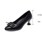 Black Soft Leather Shoes Soft Sole Comfortable All-match Work Shoes Women's Medium-heeled High Heels Non-slip Wear-resistant