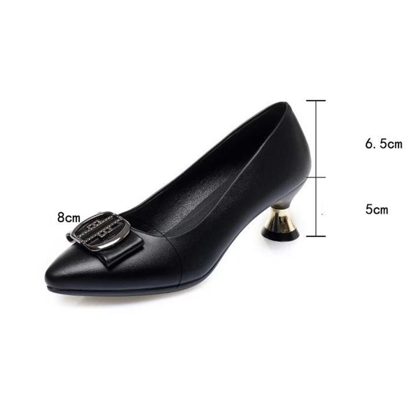 Black Soft Leather Shoes Soft Sole Comfortable All-match Work Shoes Women's Medium-heeled High Heels Non-slip Wear-resistant