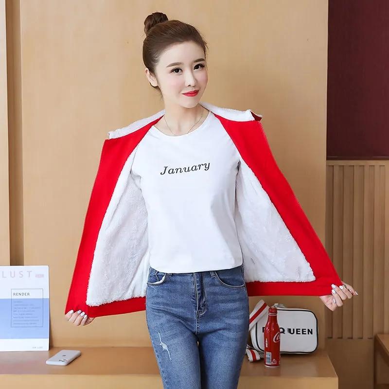 Fleece Thickened Hooded Jacket Autumn and Winter Warm Jacket Women Loose All-match Sports Jacket
