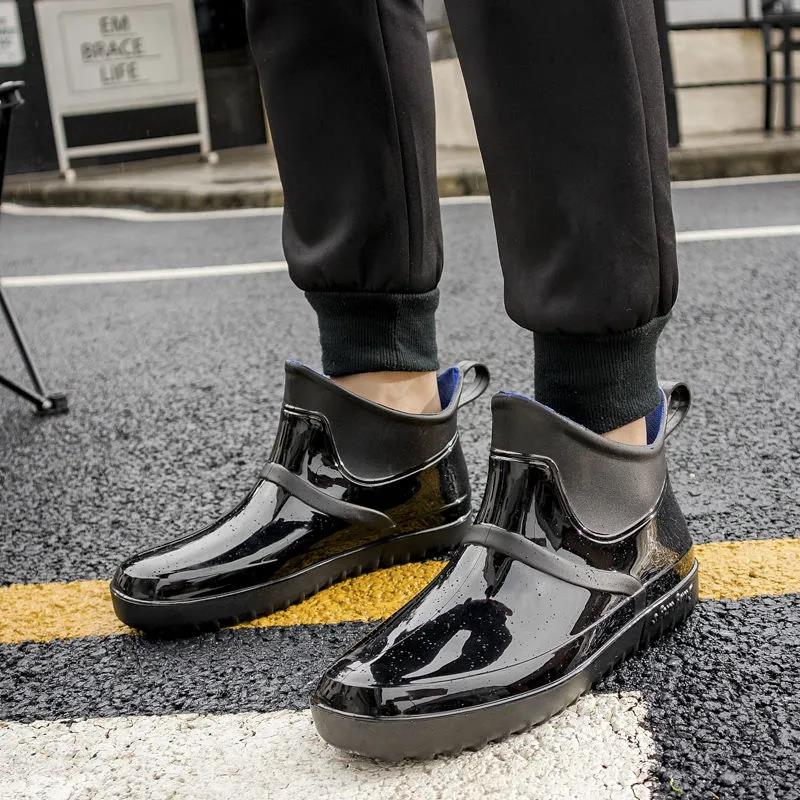 Men Rain Shoes Water Shoes Non Slip Male Solid Sole Rain Boots Four Seasons Short Rubber Rain Boots