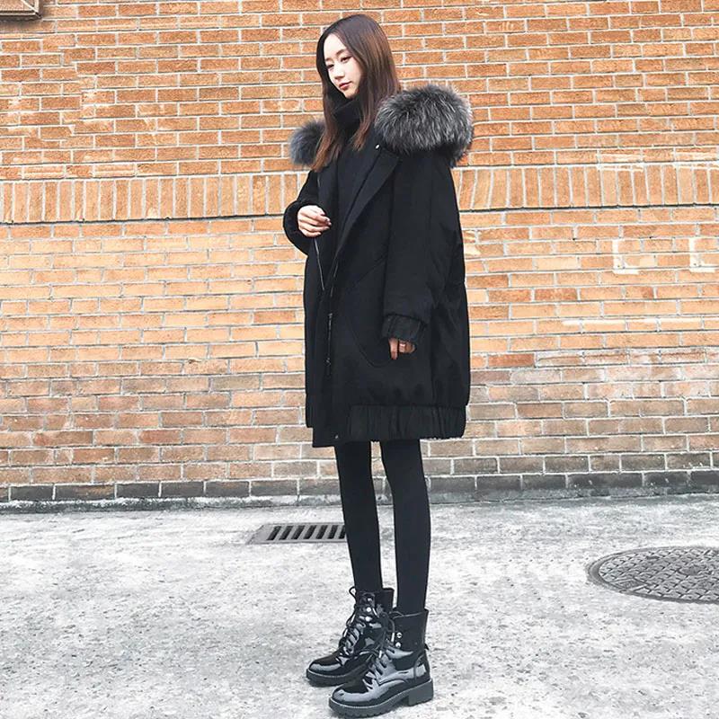 Winter Down Jacket Cotton Jacket Korean Version of Loose Mid-length Thick Coat Big Fur Collar Cotton Coat
