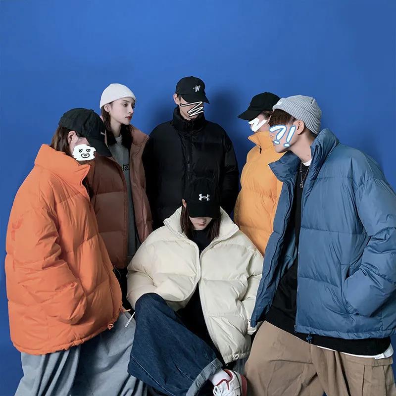 Winter Coat Plus Velvet Thickening Male and Female Student Class Clothes Neutral Wind Couple Bread Clothes Solid Color Jacket Men's Tide