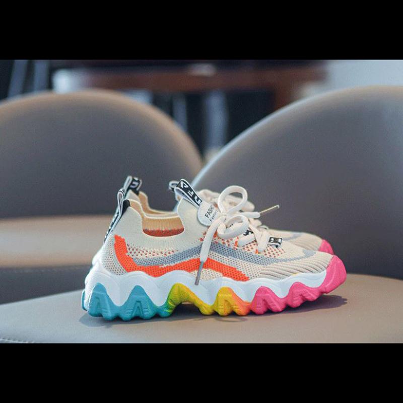 Children's Girls'  Boy Shoes Spring Summer Korean Version  Sports Shoes  Breathable Lightweight Flying Shoes Middle-aged Students' Casual Shoes
