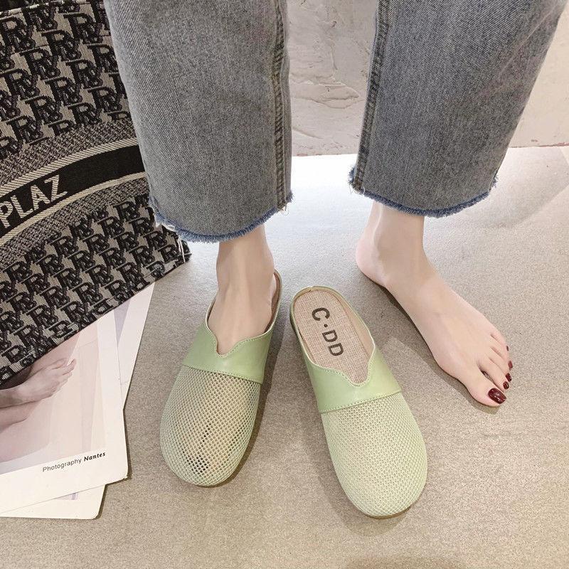 Spring Summer Breathable Lazy Shoes Pedal Mesh All-match Casual Flat Shoes Women's Household Casual Half-pack Slippers
