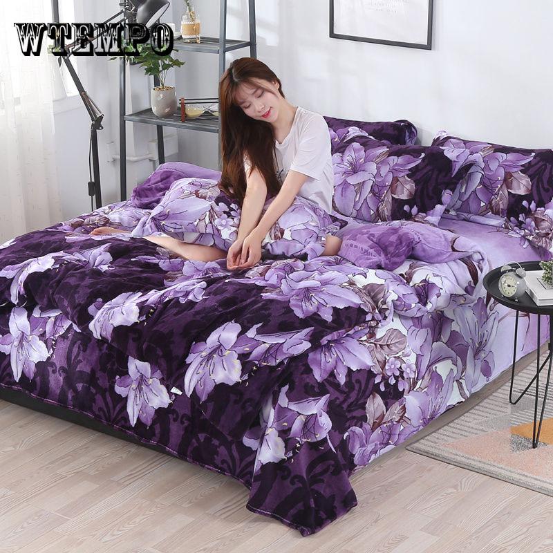 Bedding Set Soft Velvet Flannel Duvet Cover Thick Bedspread Bed Sheet/Linen Pillowcase