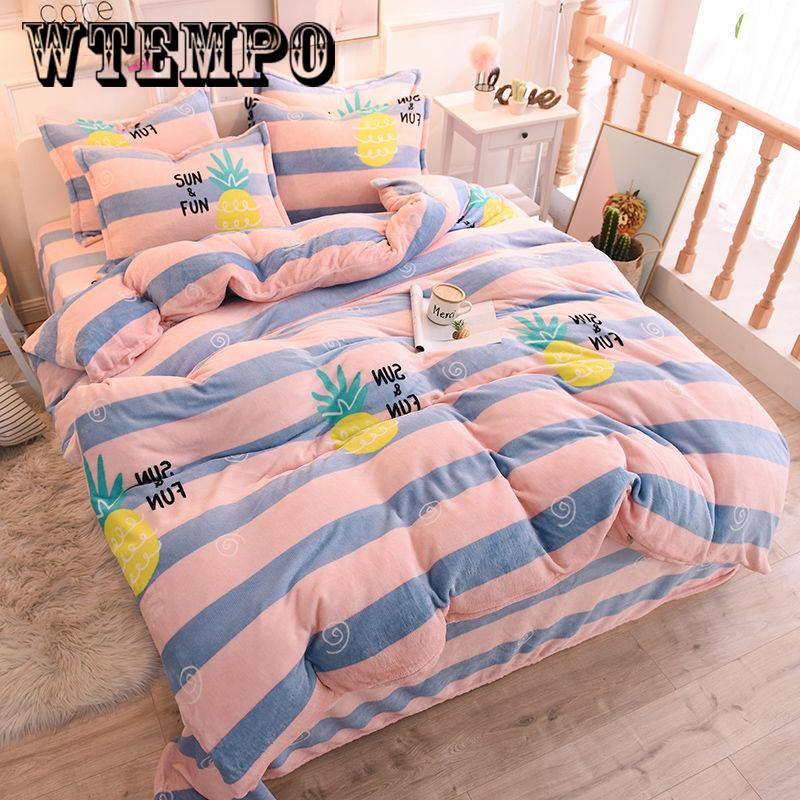 Flannel Suite Bed Four-piece Winter Warm Thicken Cotton Soft Bedroom Home Textile Set