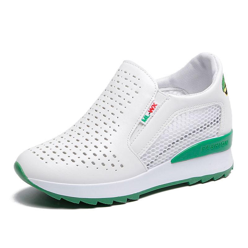 Hollow Inner Height-enhancing Sneakers Women's Single Shoes Summer Slip-on Wedge Mesh Shoes