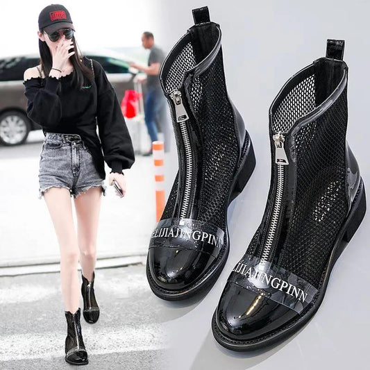 Korean Version Sponge Cake Single Boots Breathable Mesh Hollow Women's Boots Women's Summer Tide Martin Boots