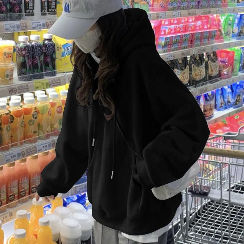Women's Spring and Summer Oversize Hooded Sweater Large Pocket Coat Korean Style Loose and Lazy Top