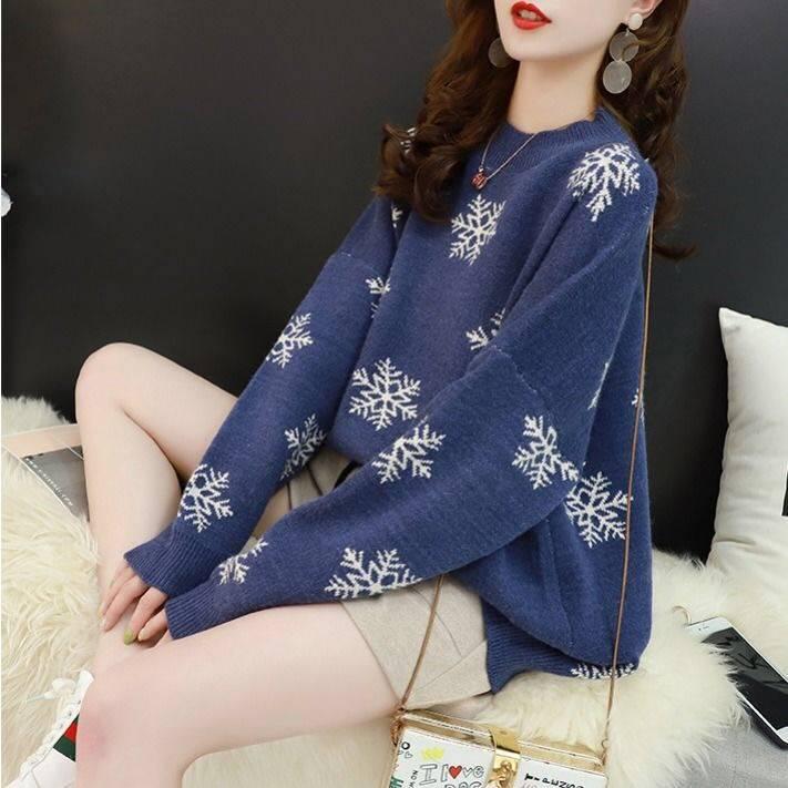 Multi-color Snowflake Women Soft Sweater Solid Color Turtleneck Bottoming Knitwear Crop Top