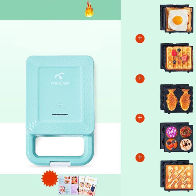 680W Frying and Grilling Machine Sandwich Making Machine Waffle Maker Kitchen Supplies with 5 Sets of Bakeware