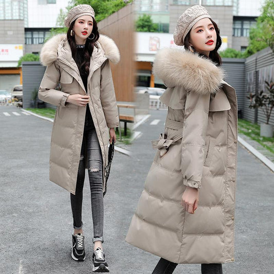 Winter Trendy Fashion Temperament Women's Long Padded Plus Size Slim Fit Over The Knee Thick Warm Cotton Jacket