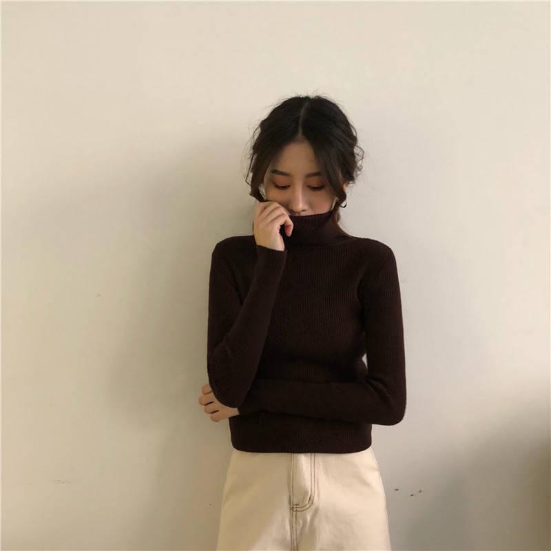 Women Bottoming Knitted Shirt Jumper Sweater High Elastic Solid Color Fit Sexy Pullover Top