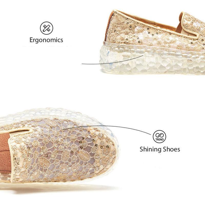 Platform Crystal Women's Shoes Summer One-step Lace All-match Loafers Casual Breathable Shoes