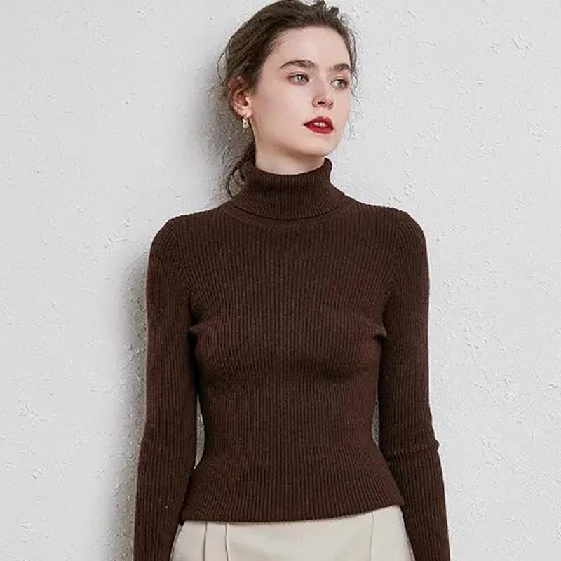 Turtleneck Pullover Sweaters Women Autumn Winter Casual Plus Size Knitted Jumper Solid Basic High Neck Tops