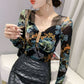 Sexy Mesh Bottoming Shirt Drill Design Sense Long Sleeve Women's Top V-Neck Slim Fit Plus Size Women's Clothing