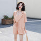 Drape Suit Professional Suit Female Temperament Slim Shorts Three-piece Short-sleeved Suit Jacket + Lining + Wide-leg Shorts Ladies Casual Suit Suit