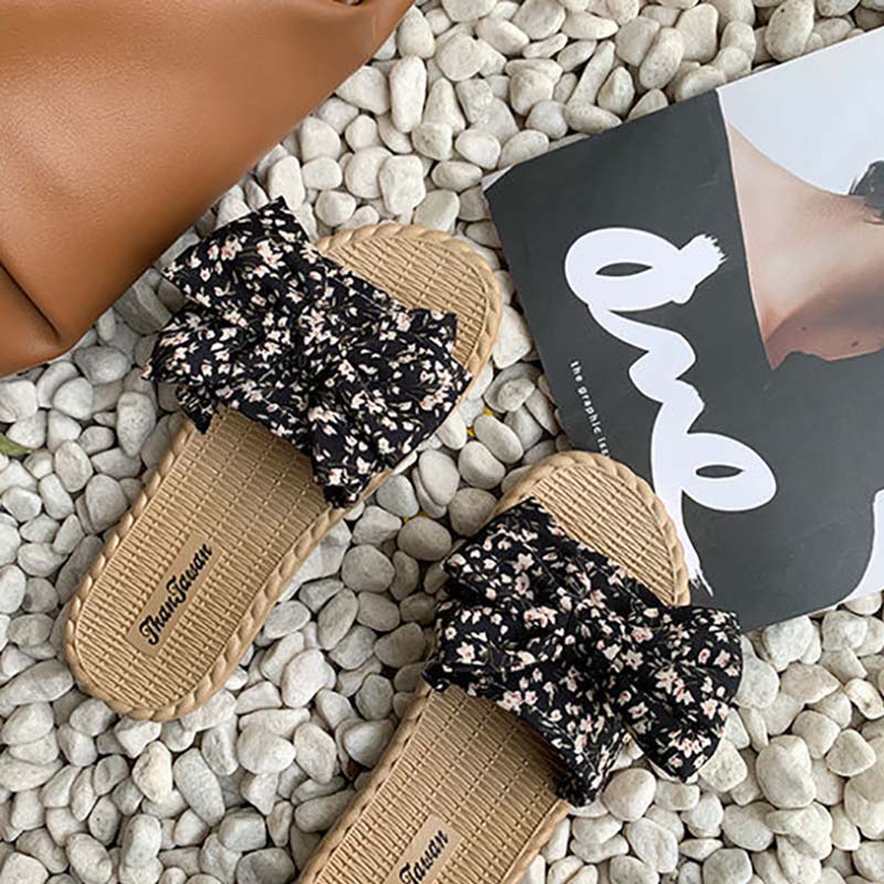 Slippers Women's Summer Bow Slippers Korean Wild Non-slip Student Flat Beach Sandals Slippers