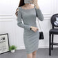 S-XXXL Plus Size Women's Clothing One Word Collar Off the shoulder  Knit Dress Pure Color Sexy Base Hip Skirt