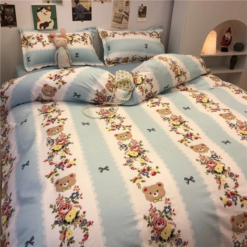 Ins Lattice Cartoon Girl Heart Bedding Four-piece Student Dormitory Three-piece Single Bed