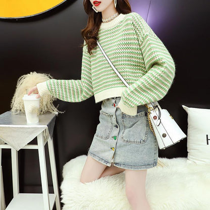Autumn  Women Fashion Sweater Casual Knitting Sweater  Round Neck Pullovers Loose Casual Long Sleeve Sweater