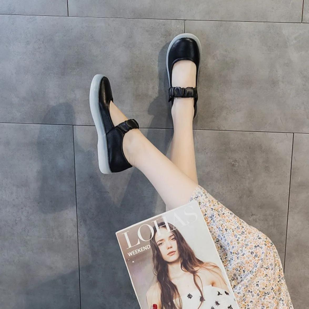 Jane Single Shoes Women's Soft-soled Nurse Shoes Spring Flat Non-slip Pregnant Women Comfortable Velcro Soft-soled Casual Shoes Mother Shoes