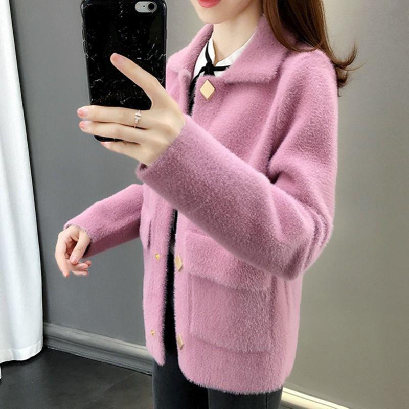 Thick and Elegant Noble Knitted Women's Sweater Winter Korean Fashion Trendy Women's Short Jacket Mink Velvet Loose Cardigan Women's Jacket