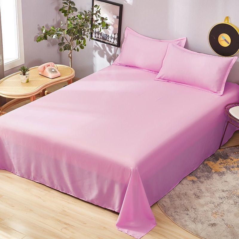 Bedding Solid Color Three-piece Set One-piece Bed Sheet Two Pillowcases Single Double Bed Cotton Cloth Breathable and Mechanically Washable