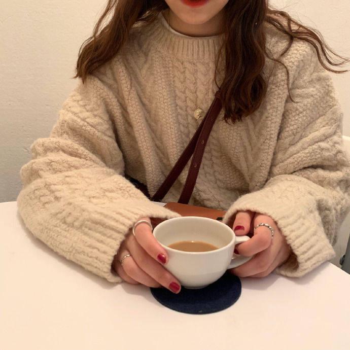 Thick Solid Color Twist Sweater Women's Winter Loose Round Neck Wild Knitted Jacket
