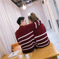 Autumn and Winter Casual Sweater Striped Pattern Loose Top Men and Women Half High Neck Lover's clothes