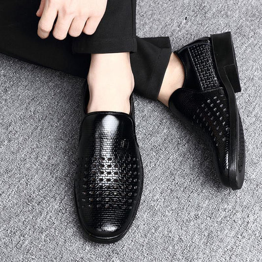 Leather Men Shoes Summer Hollow Breathable Oxfords Man Casual Shoes Slip on Formal Dress Shoes for Man