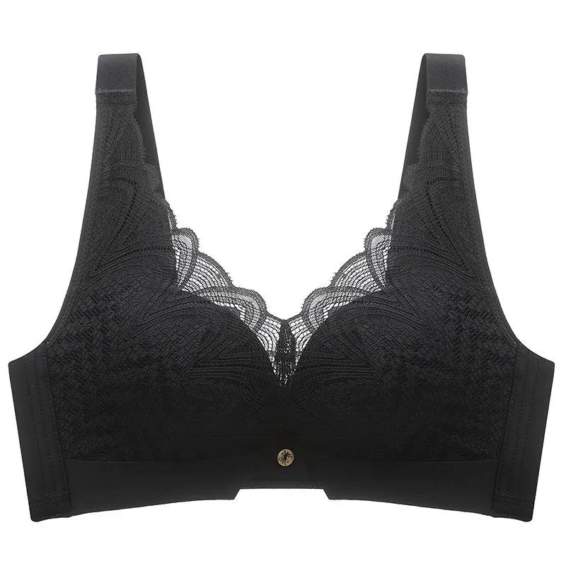 Upper Thin Lower Thick Cup No Steel Ring Gather Side Natural Support Adjustable Soft Skin-friendly Non-marking Pull Cotton Breathable Lace Sexy Bra