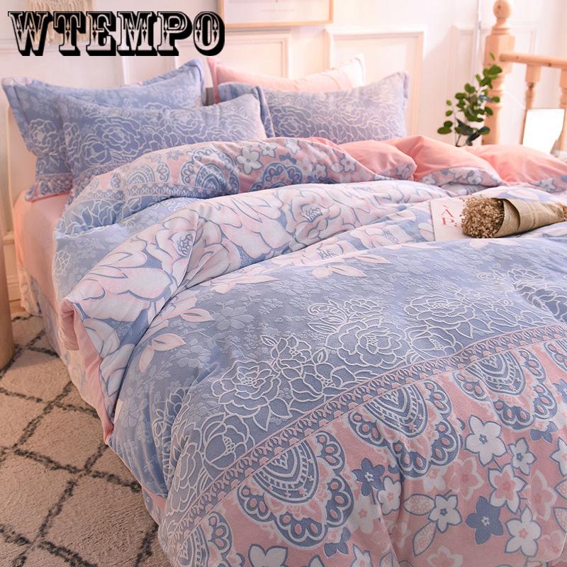Cashmere Princess Style Orange Color Bed Sheet Fleece Winter Bedding Set 4pcs Double-sided  Thickened Warmth Quilt Cover