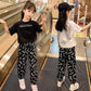 Girls Summer Suit Short Sleeve Anti-mosquito Pants Wing Print Pattern Comfortable Breathable Cool Two-piece Set