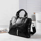 Business Briefcase Men Black Striped PU Leather Handbag Shoulder Diagonal Computer Bag