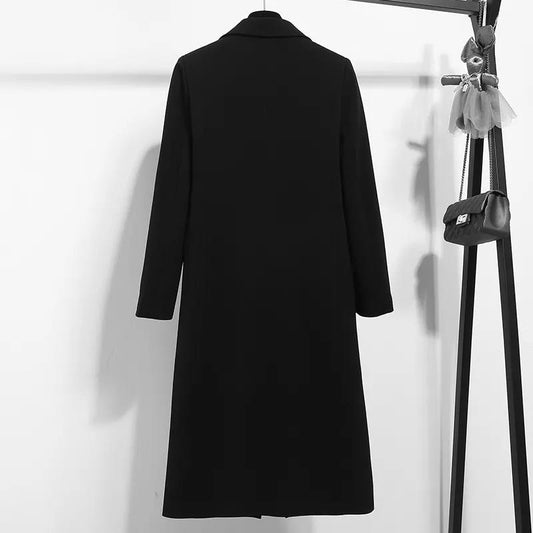 Small Suit Jacket Women's Mid-length Spring and Autumn Women's Temperament Slim Black Suit Long