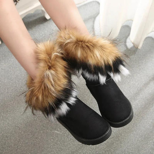 Cotton Shoes Women's Winter Plus Velvet Snow Boots Women's Long Tube Hairy Edge High Waist Thick Bread Shoes Tide