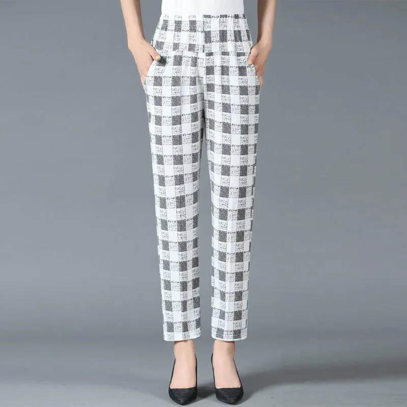 Women's Pants Spring and Summer Elastic Casual Pants Large Size Loose Breathable Pants Elastic High Waist Straight Pants
